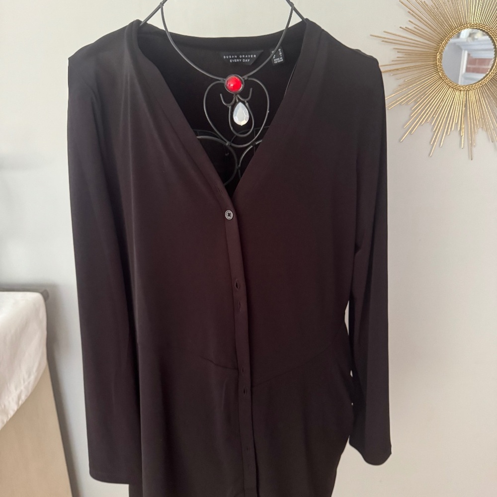 Susan graver Long black button cardigan